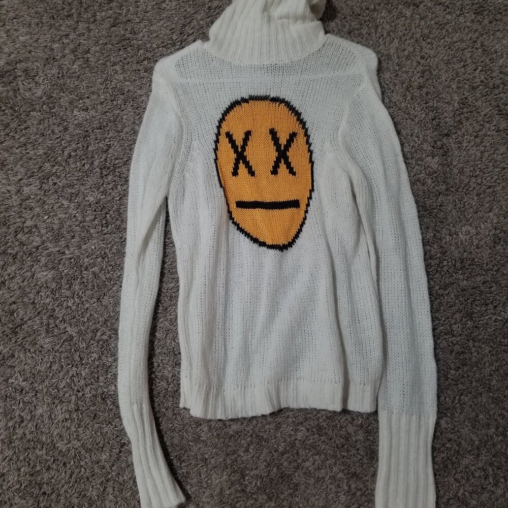 NWOT Wildfox Vintage White Label Emoji Knit Sweater, Ivory, Size XS